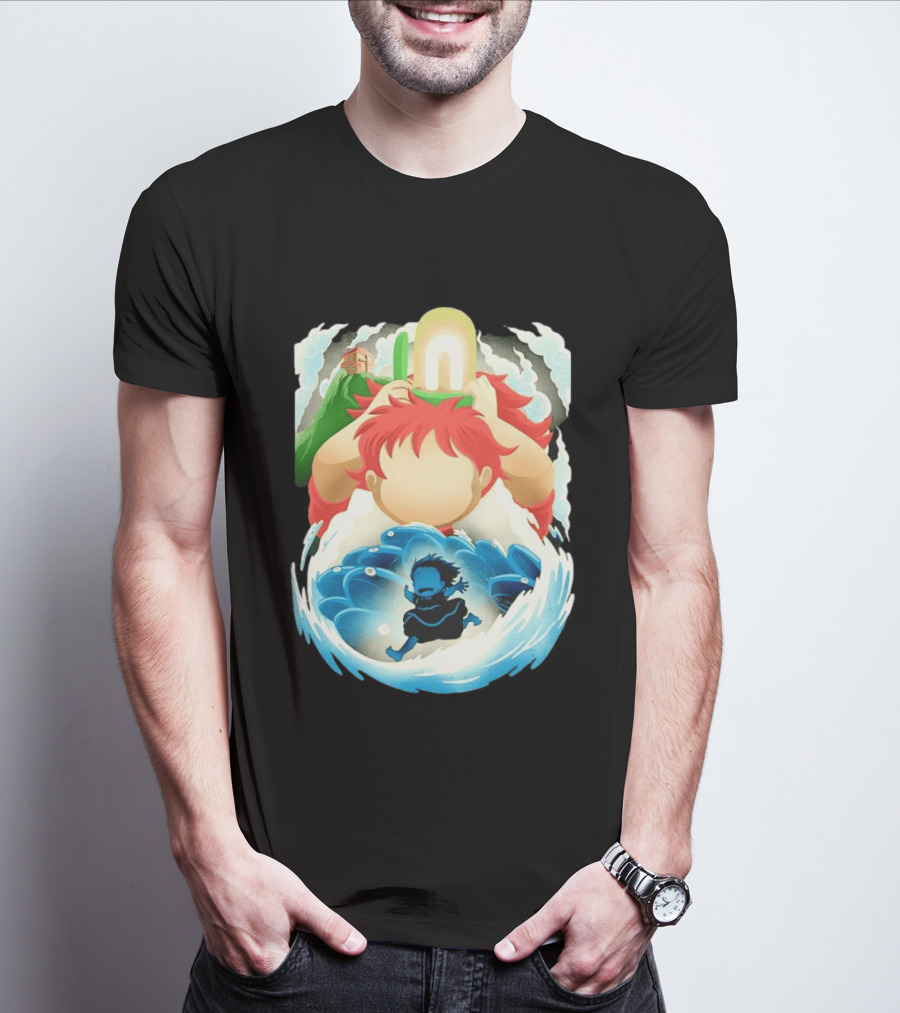 Ponyo Anime 2008 Little Fish Girl Bubble Adventure Scene T-Shirt