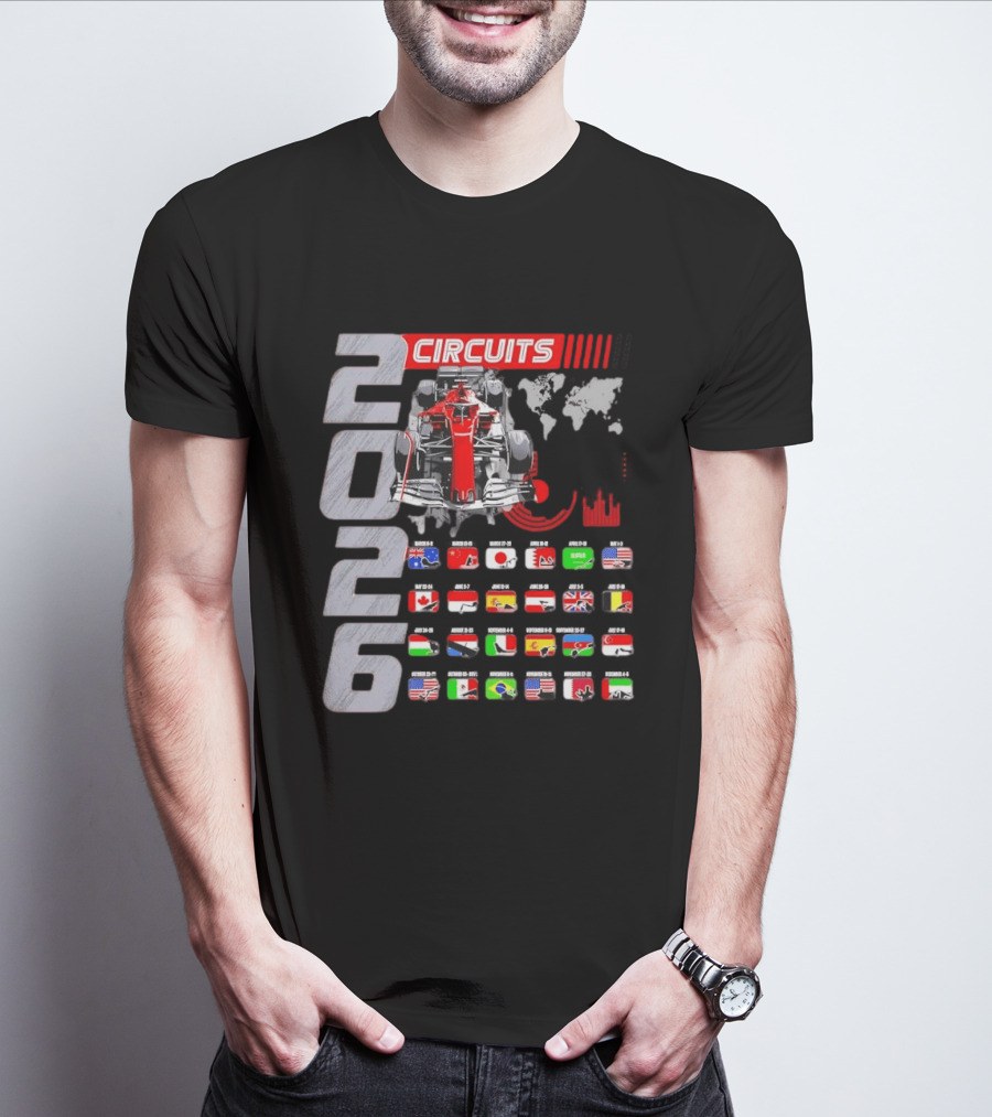 2026 Formula Racing Car Circuit Calendar With Country Flags T-Shirt