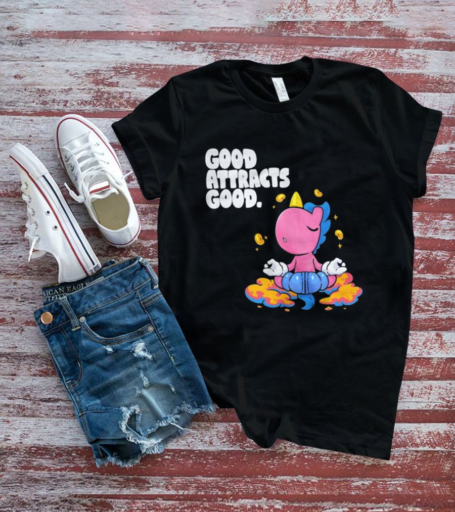 Good Attracts Good Unicorn Cartoon Meditation Coins T-Shirt