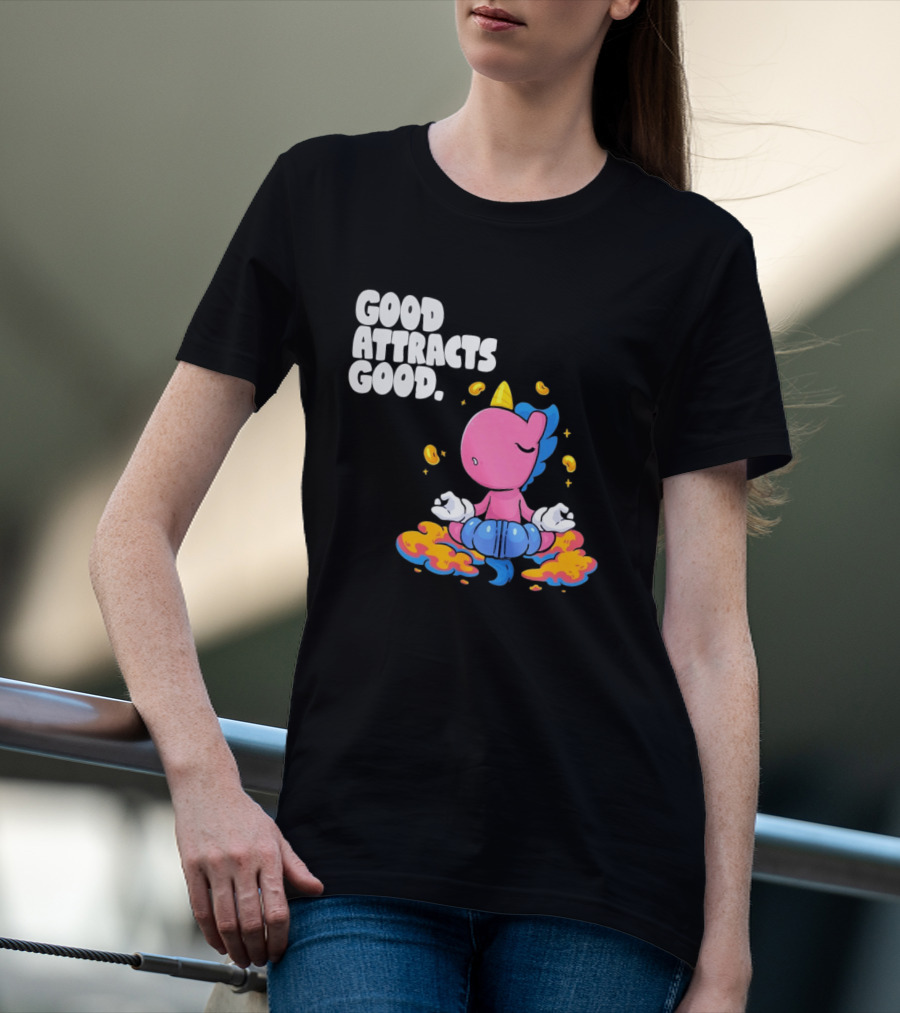 Good Attracts Good Unicorn Cartoon Meditation Coins T-Shirt