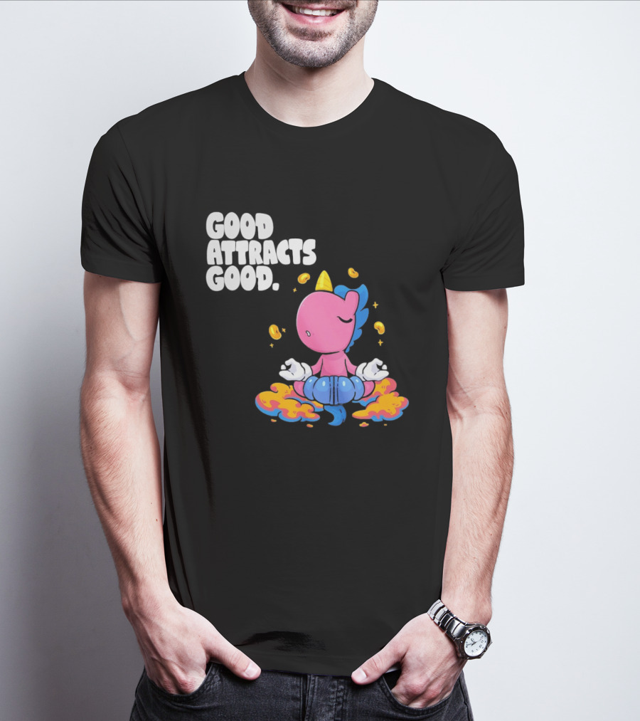 Good Attracts Good Unicorn Cartoon Meditation Coins T-Shirt
