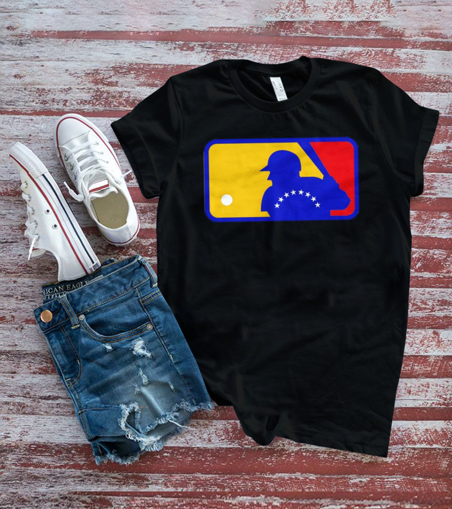 Venezuelan Baseball Player Silhouette With MLB Colors And Stars T-Shirt