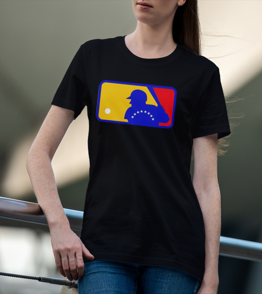 Venezuelan Baseball Player Silhouette With MLB Colors And Stars T-Shirt