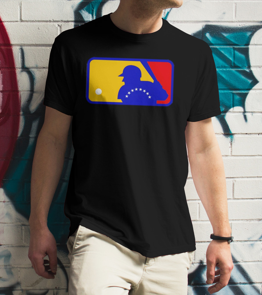 Venezuelan Baseball Player Silhouette With MLB Colors And Stars T-Shirt