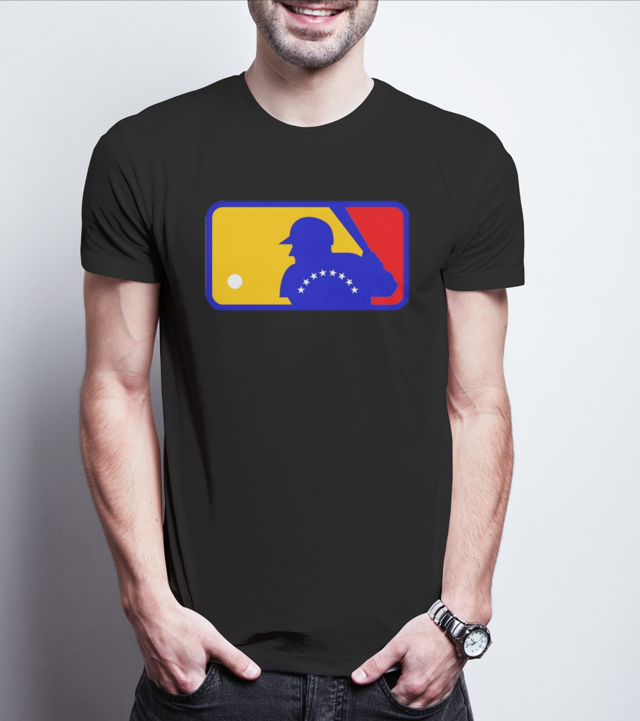 Venezuelan Baseball Player Silhouette With MLB Colors And Stars T-Shirt