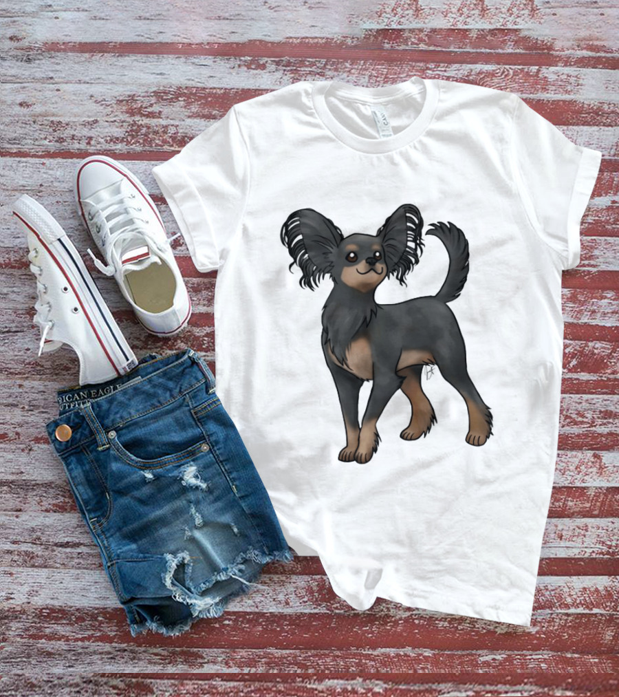 Russian Toy Dog Long Hair Black And Tan T-Shirt