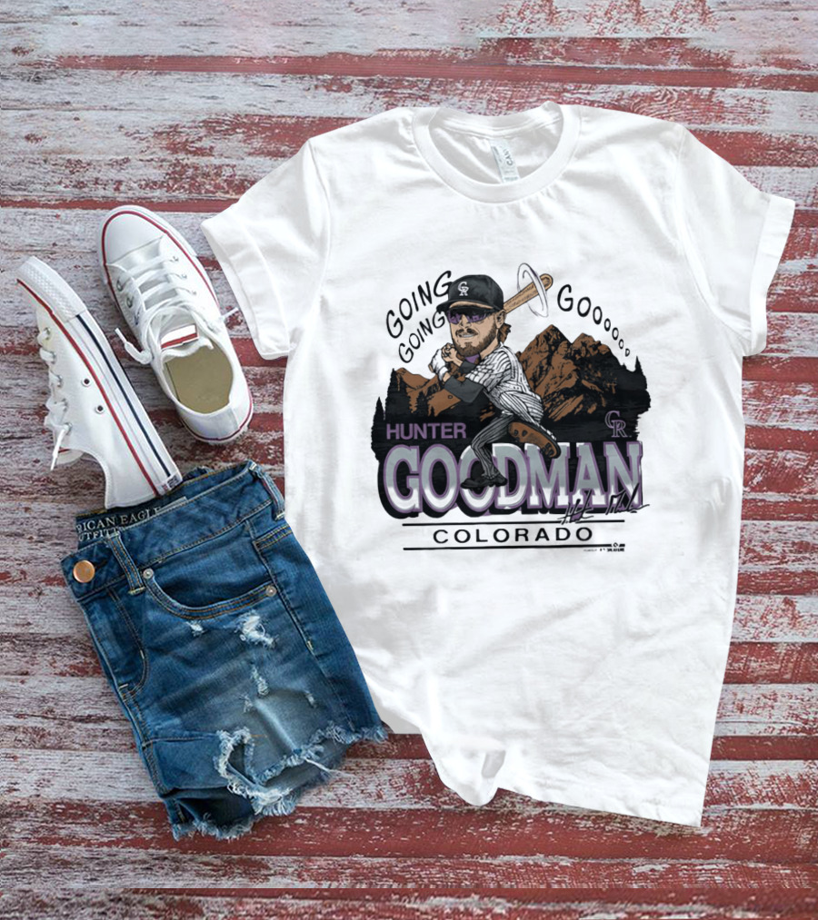 Hunter Goodman Going Going Going Colorado Rockies Caricature T-Shirt
