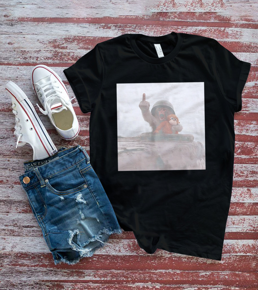 Monkey Middle Finger Gesture With Toy And Helmet On Vehicle T-Shirt