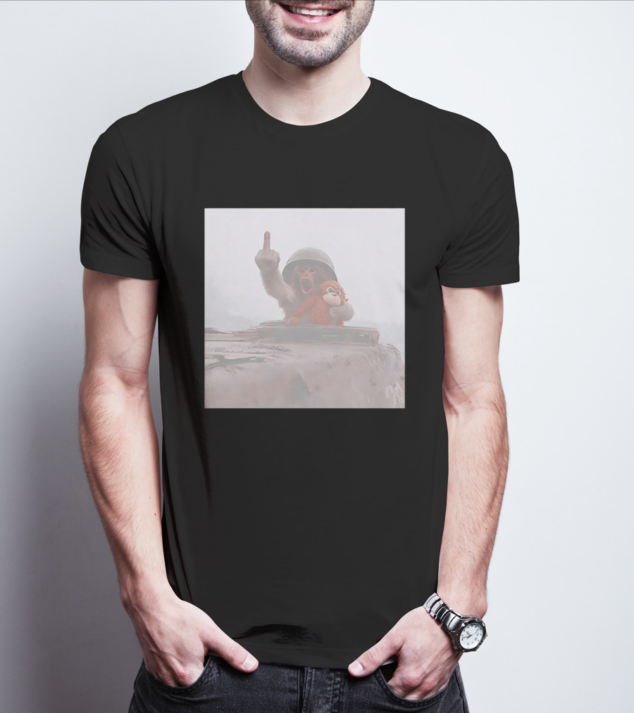 Monkey Middle Finger Gesture With Toy And Helmet On Vehicle T-Shirt