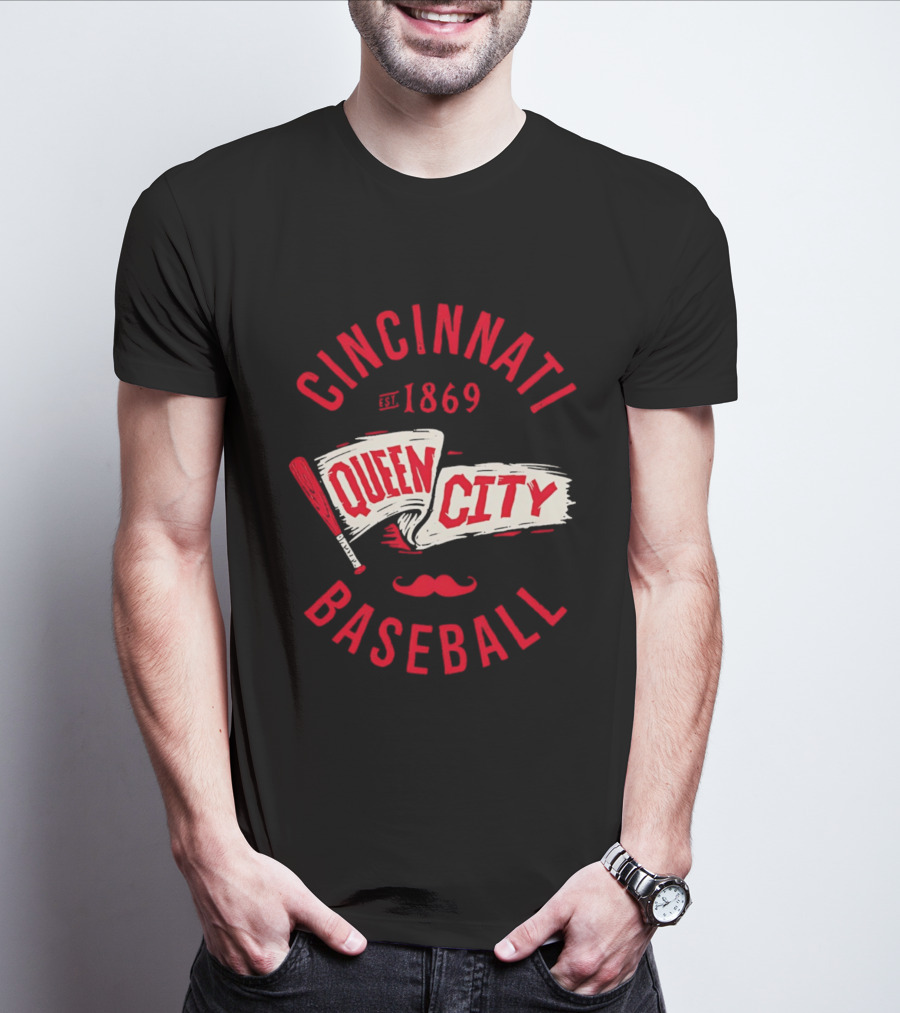 Cincinnati Queen City Baseball Est. 1869 Grunge Pennant T-Shirt