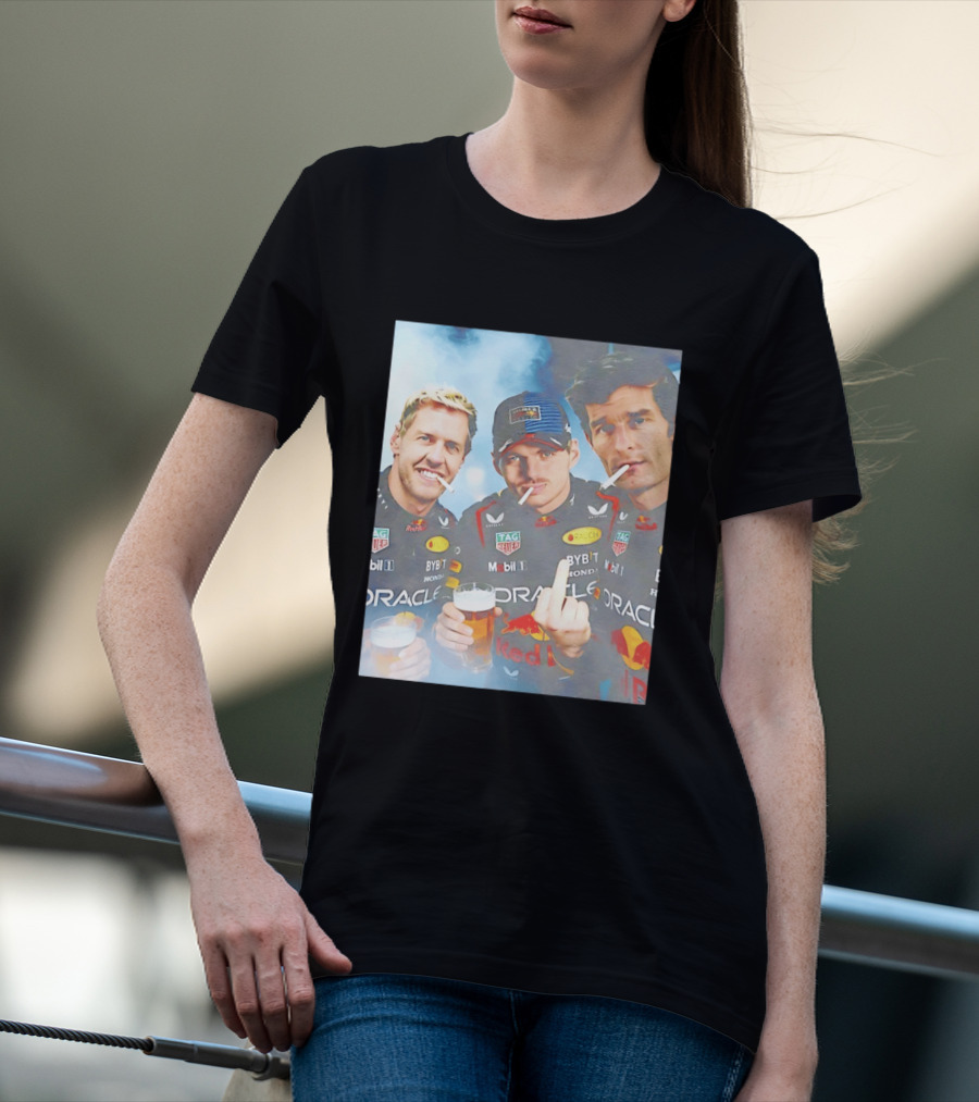 Red Bull Racing Vettel Verstappen Webber Smoking Fun F1 Legends Team Oracle T-Shirt