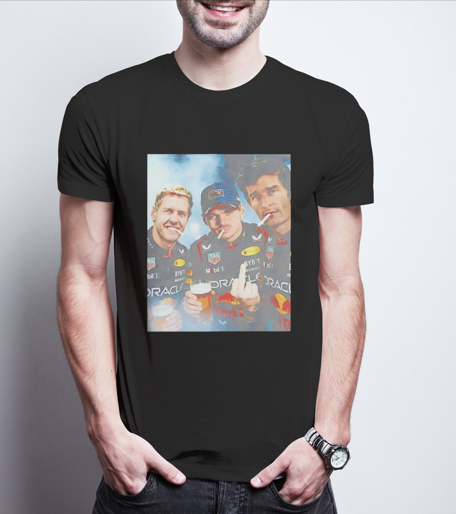 Red Bull Racing Vettel Verstappen Webber Smoking Fun F1 Legends Team Oracle T-Shirt