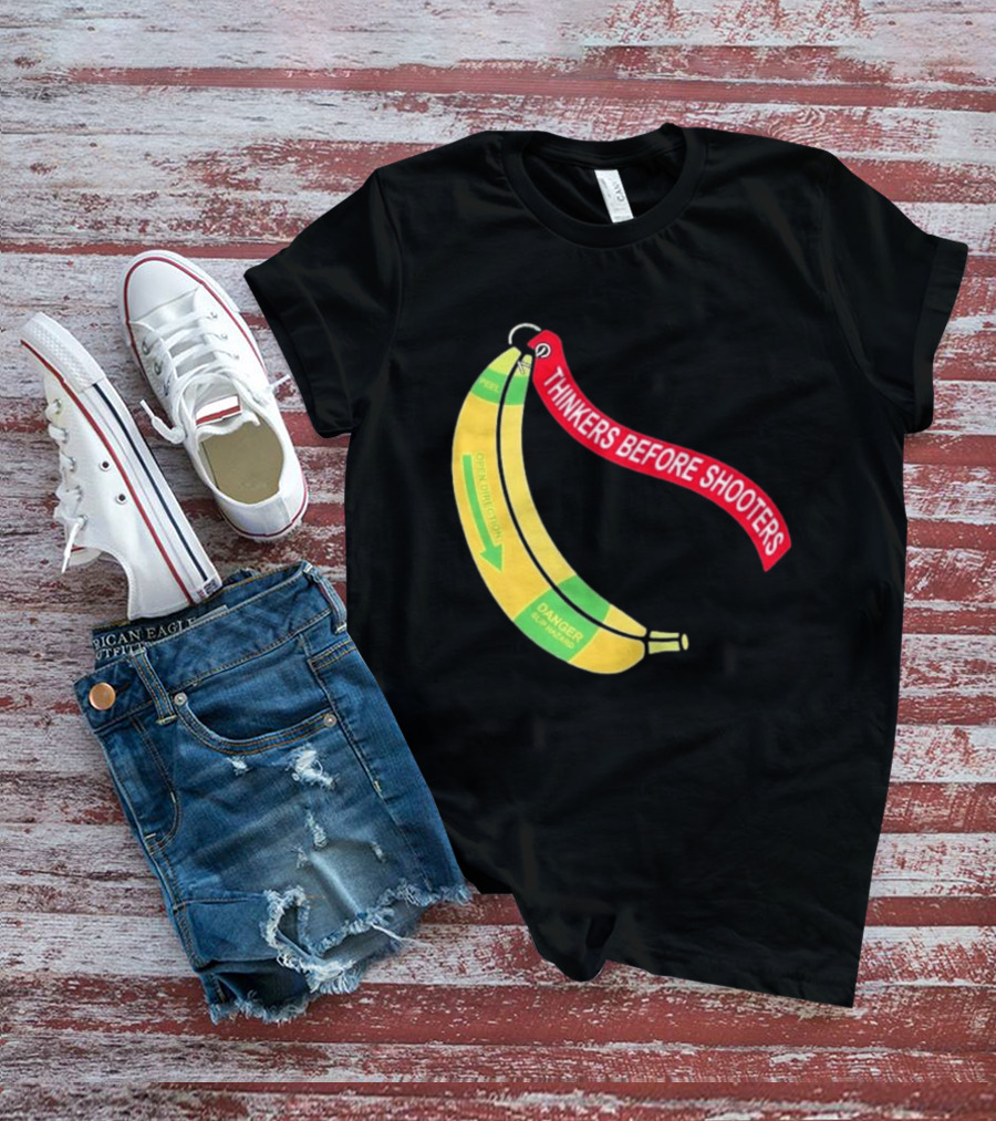 Thinkers Before Shooters John Jackson Banana Warning Peel Open Direction T-Shirt