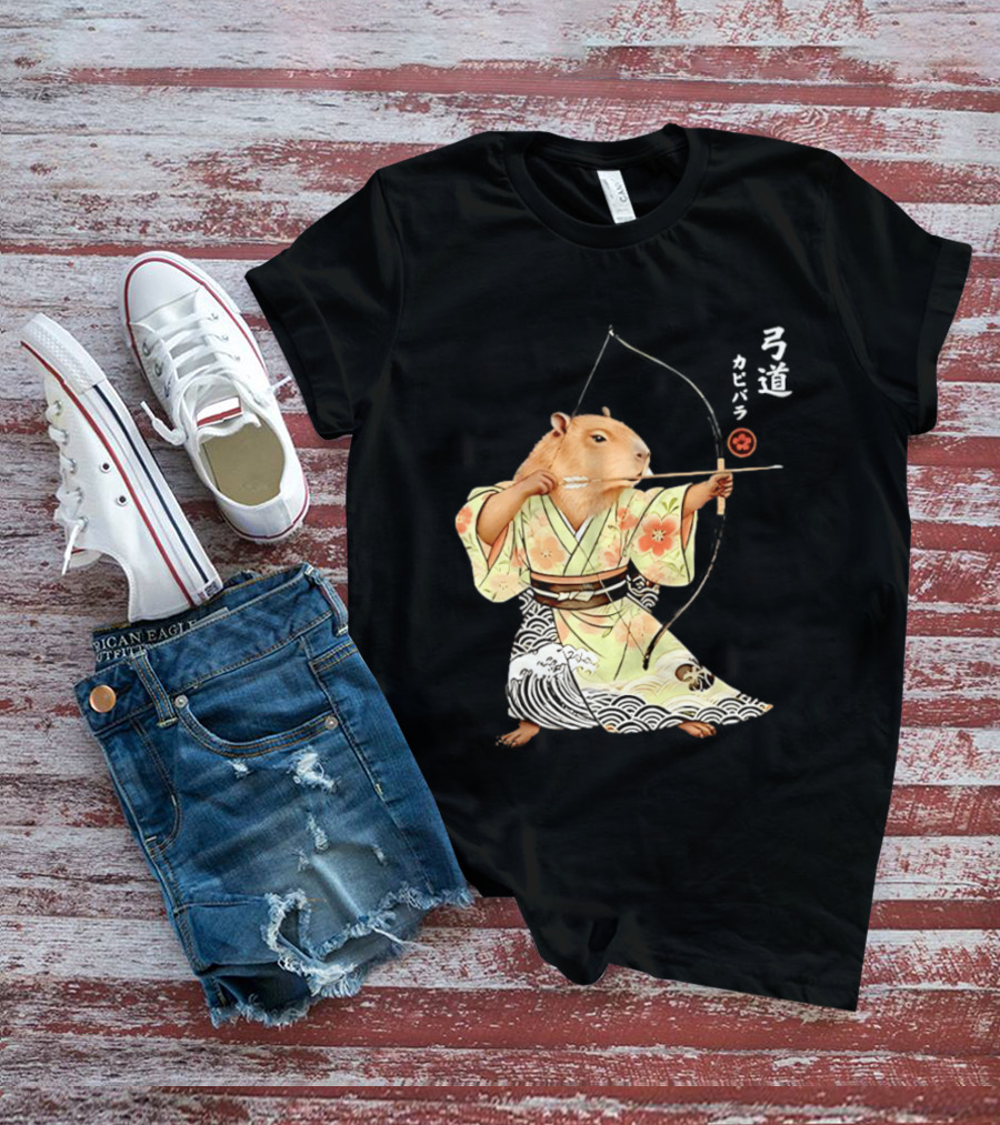 Capybara Kyudo Samurai Archery Japanese Animal T-Shirt