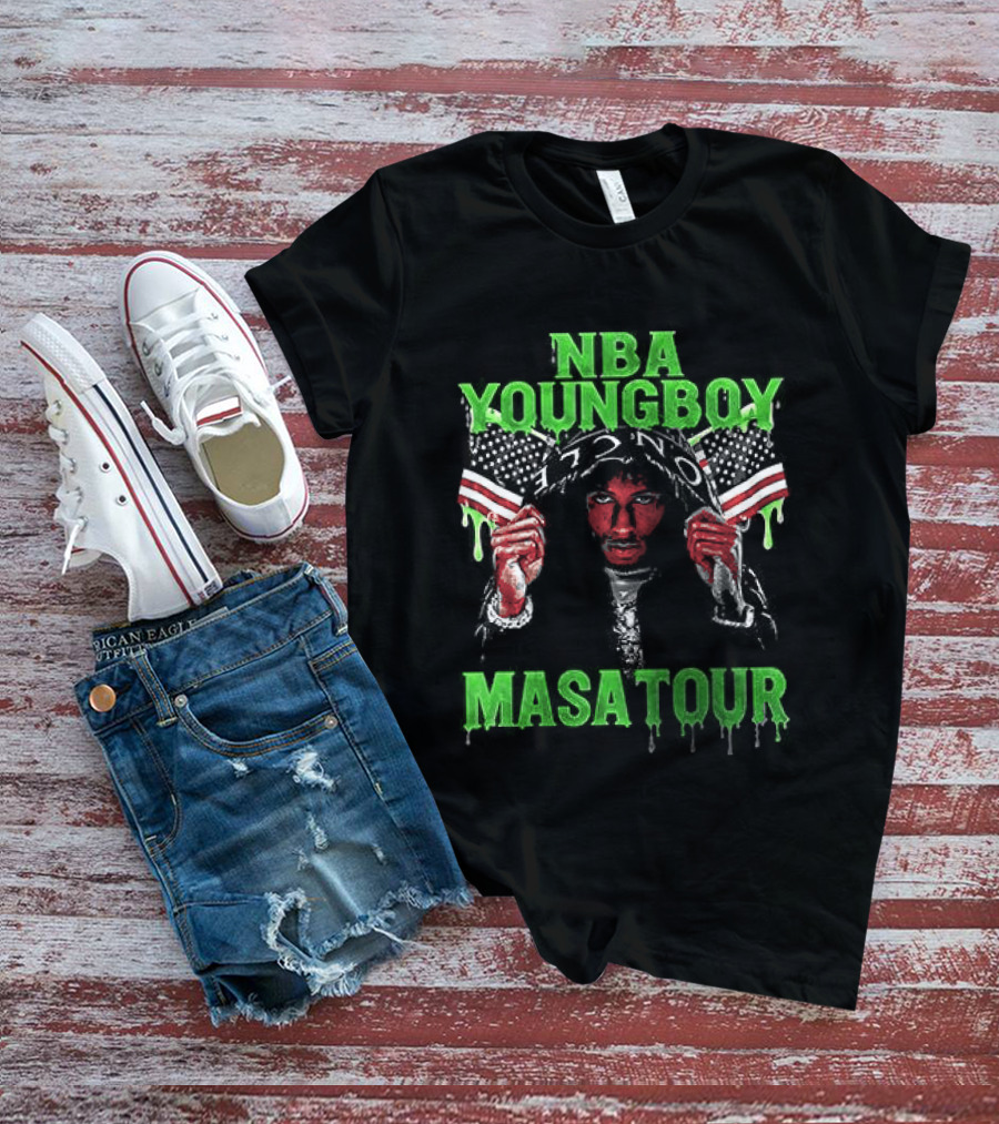 NBA Youngboy Masa Tour Tracklist Green Drip Text With Red Artistic Face T-Shirt