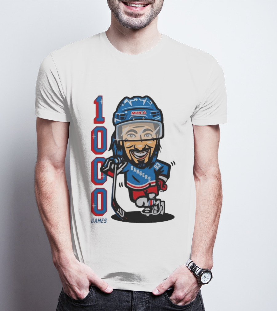 Mika Rangers 93 Hockey Player 1000 Games Celebration T-Shirt