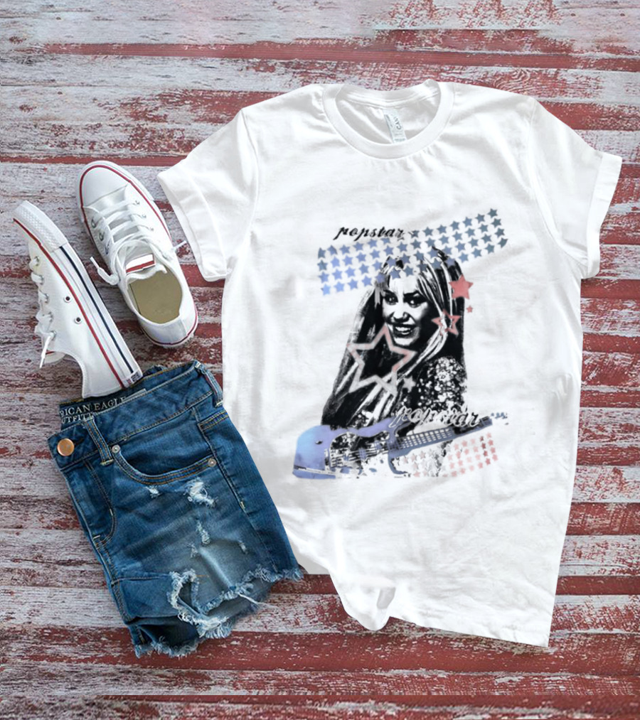 Miley Cyrus Hannah Montana Stars Guitar American Flag T-Shirt
