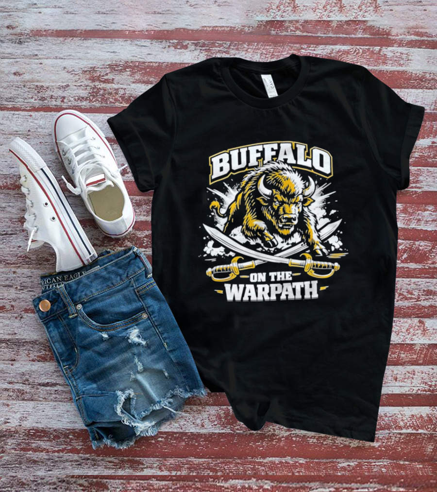 Buffalo On The Warpath Crossed Sabers Fierce Bison Charge T-Shirt