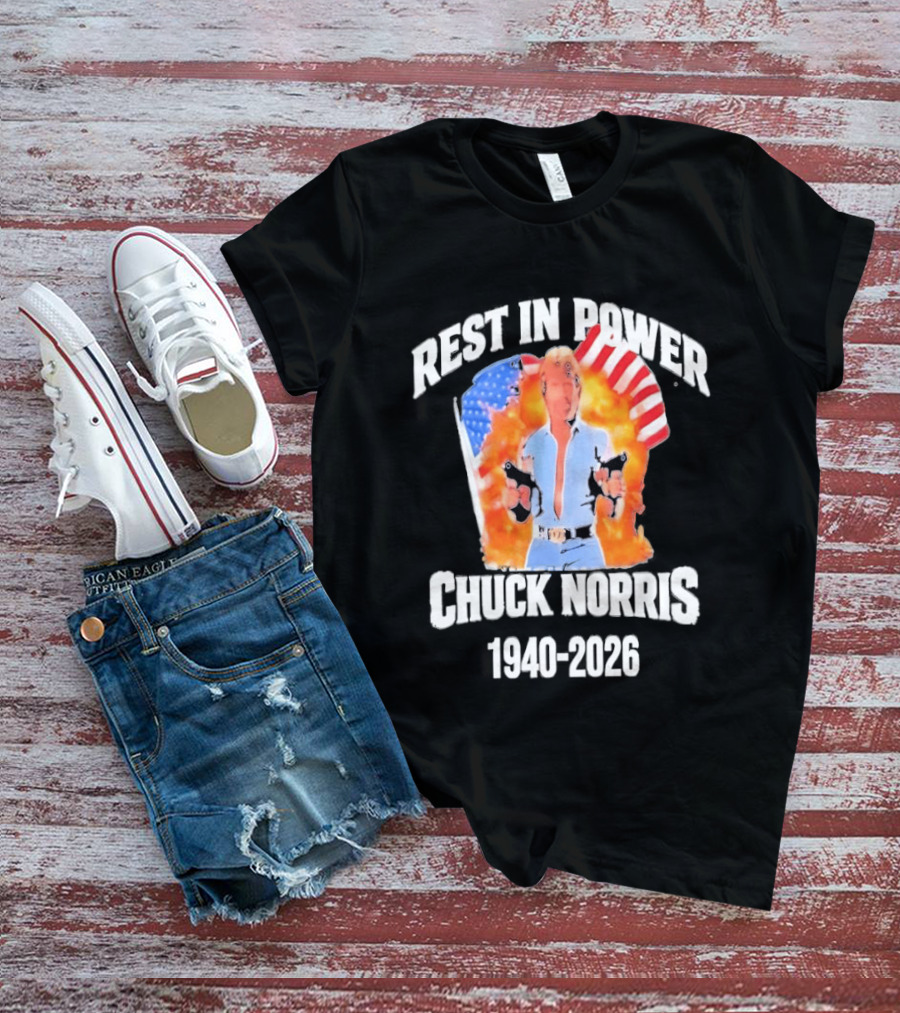 Rest In Power Chuck Norris 1940 2026 American Flag T-Shirt