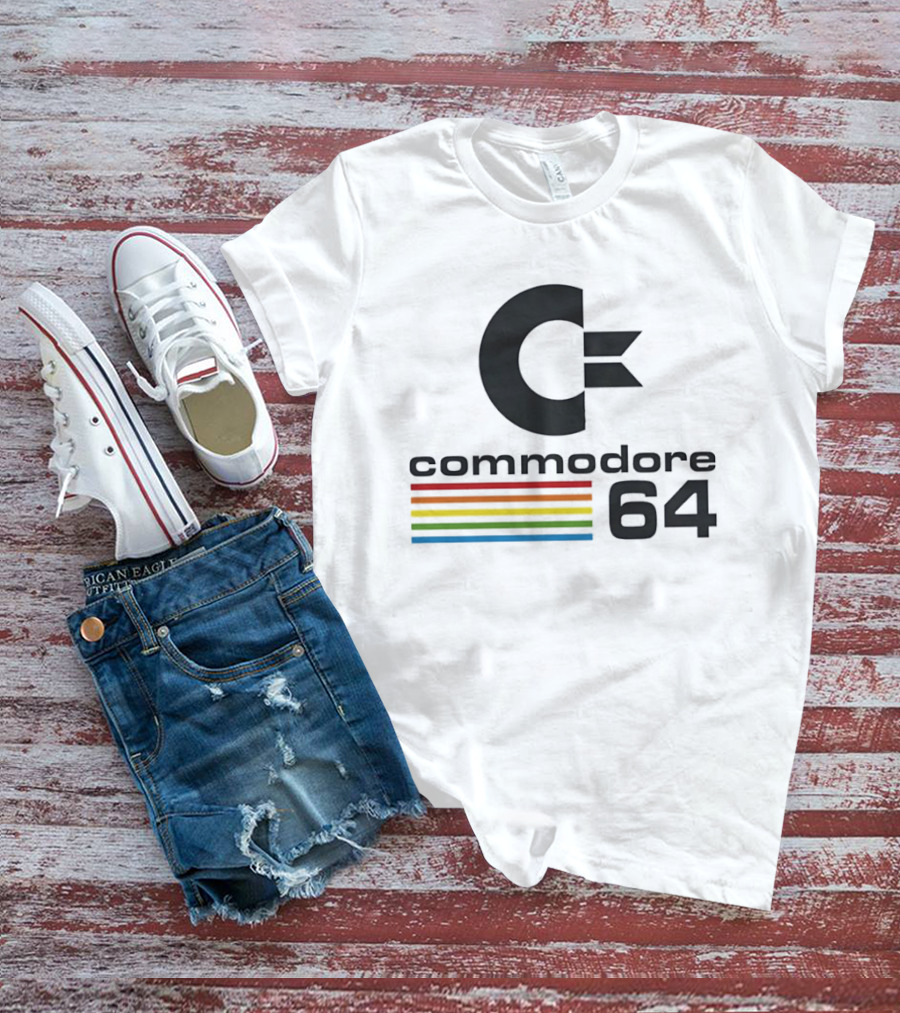 Commodore 64 Retro Computer Logo With Rainbow Stripes T-Shirt