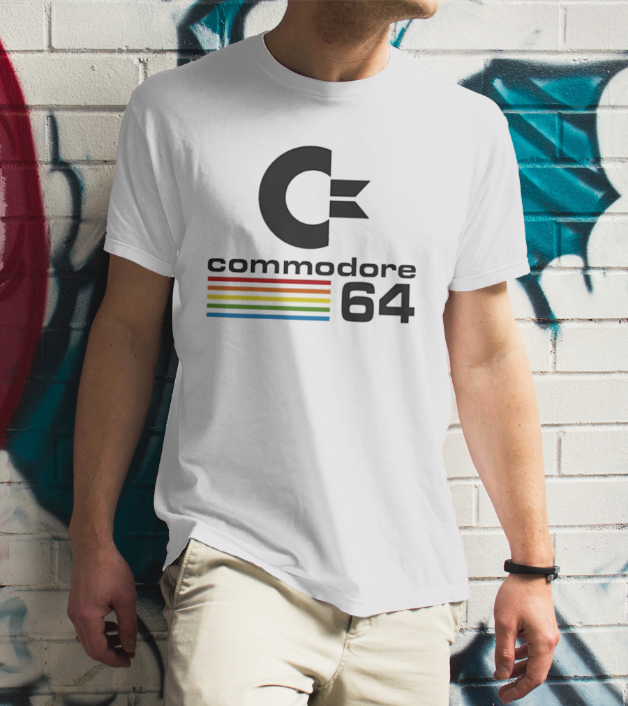 Commodore 64 Retro Computer Logo With Rainbow Stripes T-Shirt