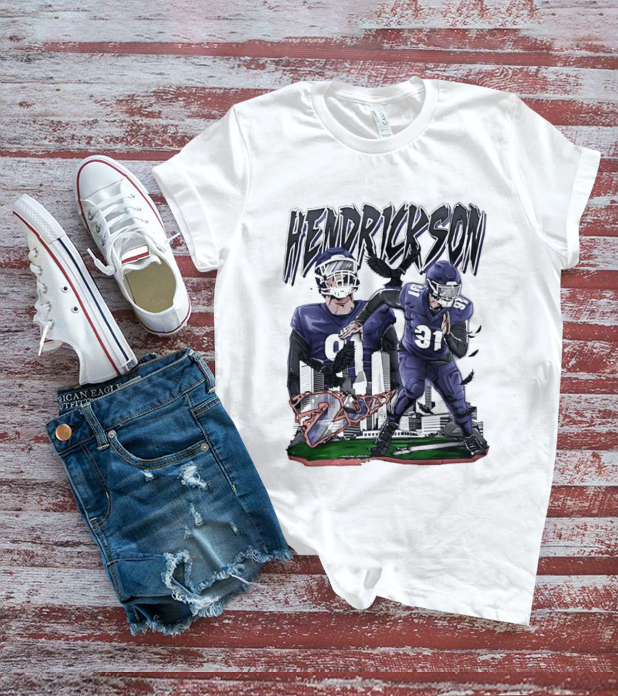 Hendrickson 91 Baltimore Ravens Hand Drawn Football Player T-Shirt