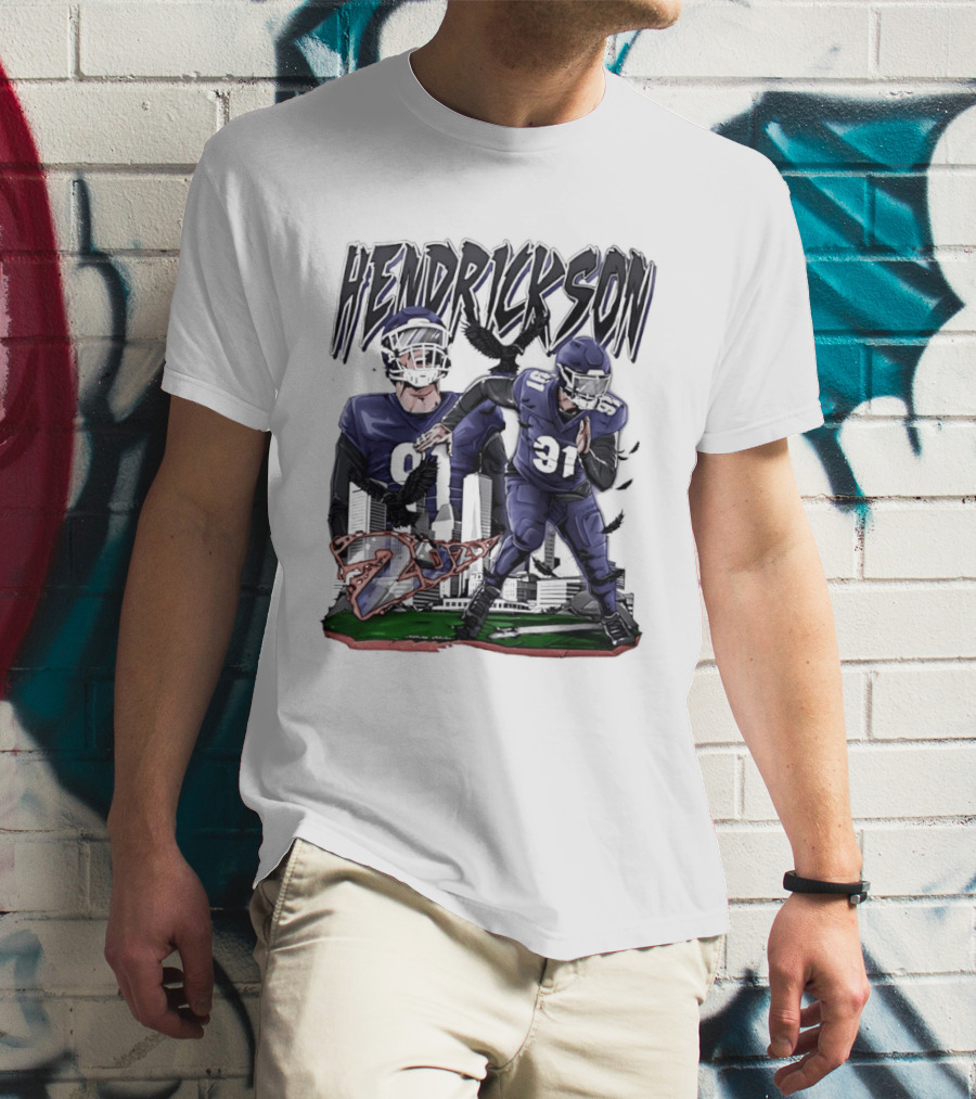 Hendrickson 91 Baltimore Ravens Hand Drawn Football Player T-Shirt