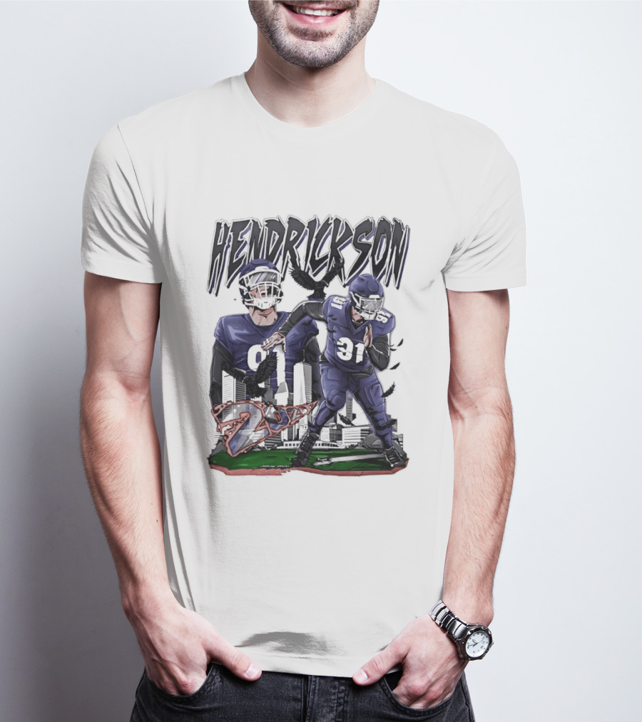 Hendrickson 91 Baltimore Ravens Hand Drawn Football Player T-Shirt