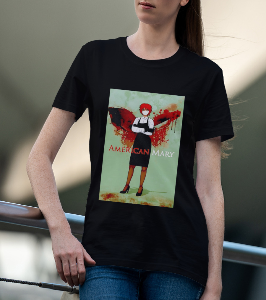 American Mary Mason Bloody Horror Art With Mask And Knife T-Shirt