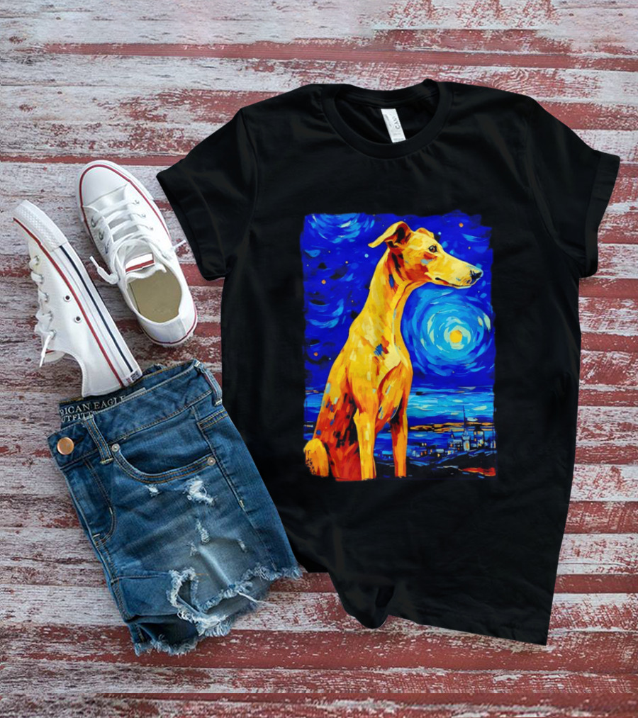 Greyhound Dog In The Starry Night By Vincent Van Gogh T-Shirt