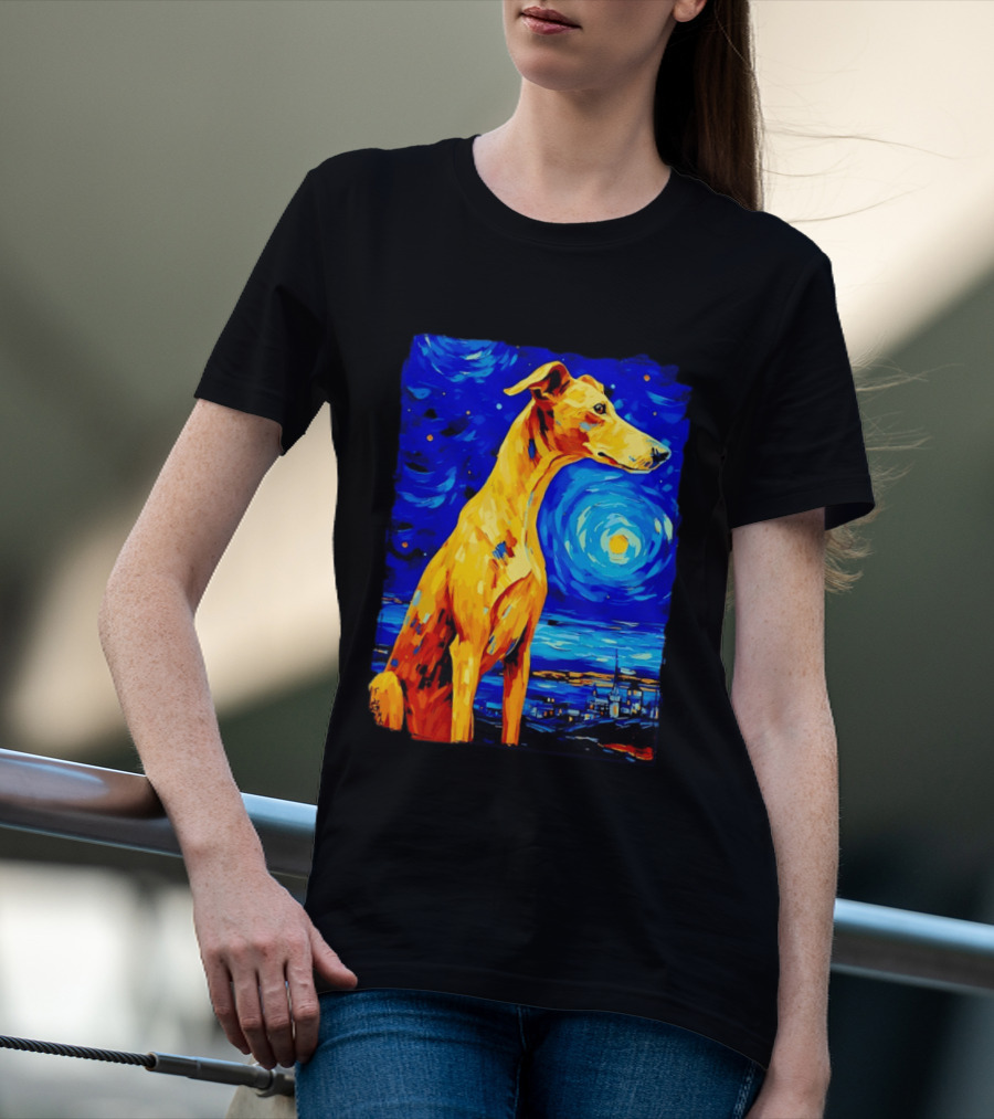 Greyhound Dog In The Starry Night By Vincent Van Gogh T-Shirt