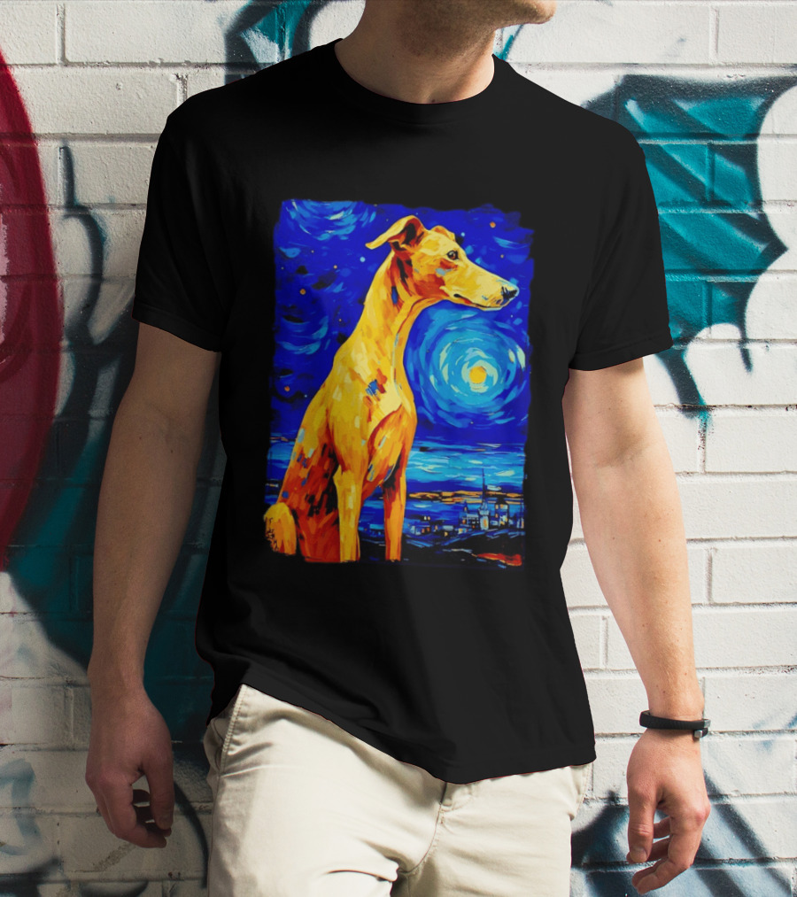 Greyhound Dog In The Starry Night By Vincent Van Gogh T-Shirt