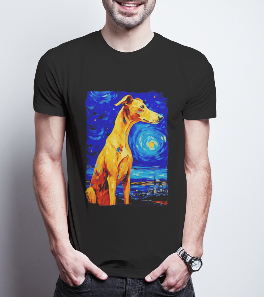 Greyhound Dog In The Starry Night By Vincent Van Gogh T-Shirt