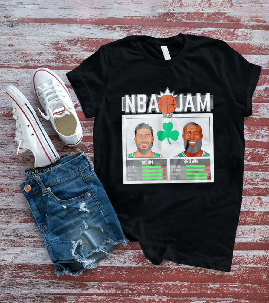 NBA Jam Jaylen Brown Jayson Tatum Celtics Stats T-Shirt