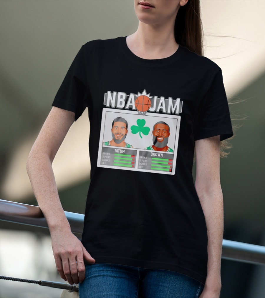 NBA Jam Jaylen Brown Jayson Tatum Celtics Stats T-Shirt