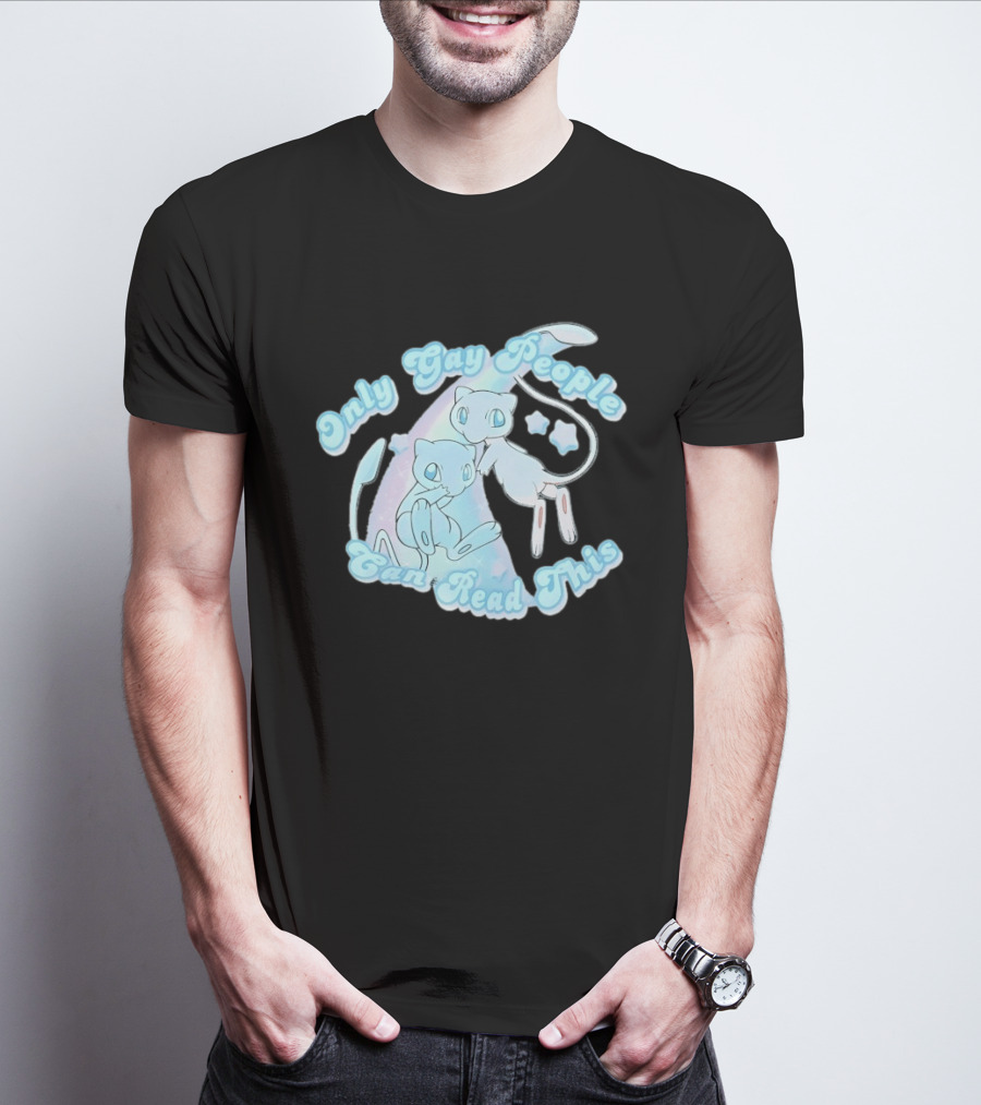Pokemon Mew Only Gay People Can Read This Stars Retro Rainbow T-Shirt