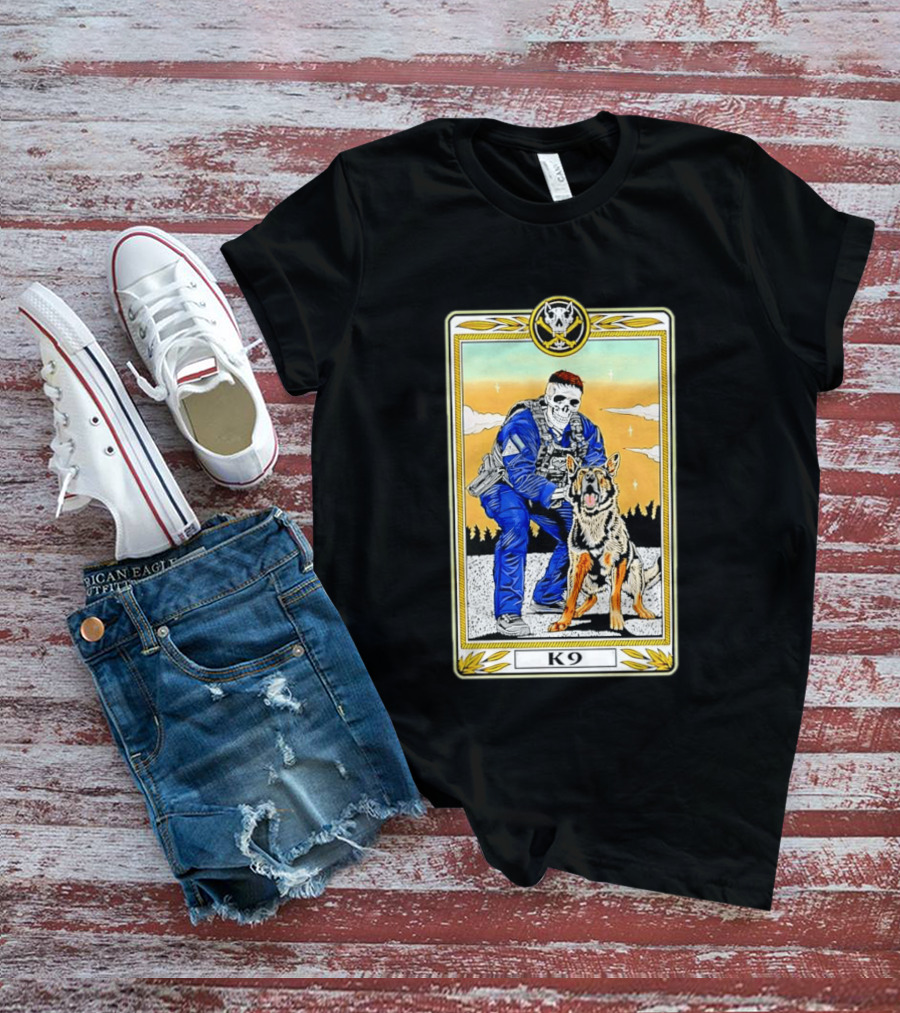 K9 Skull Masked Officer And German Shepherd Duo T-Shirt