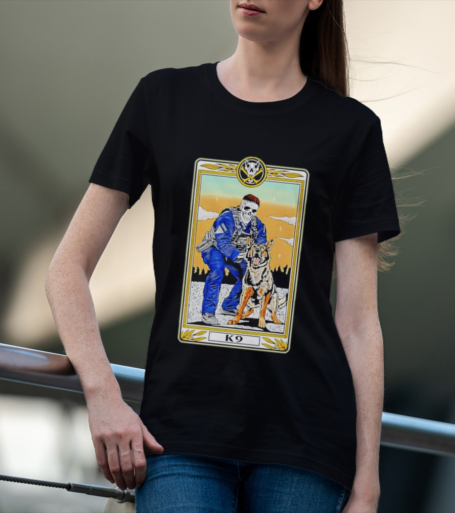 K9 Skull Masked Officer And German Shepherd Duo T-Shirt