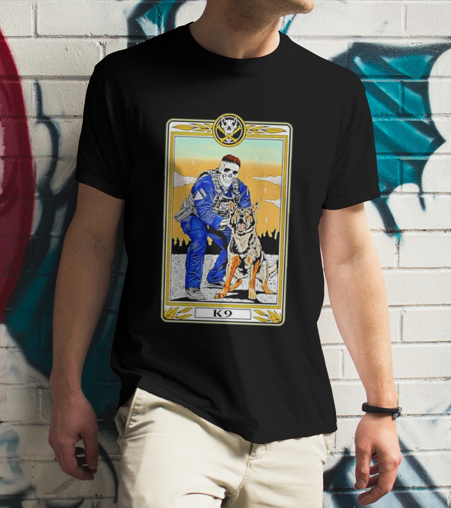 K9 Skull Masked Officer And German Shepherd Duo T-Shirt