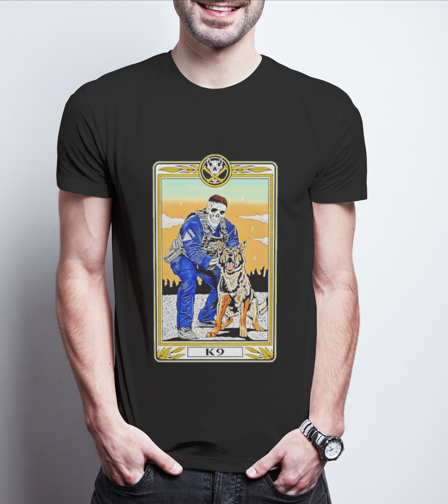 K9 Skull Masked Officer And German Shepherd Duo T-Shirt
