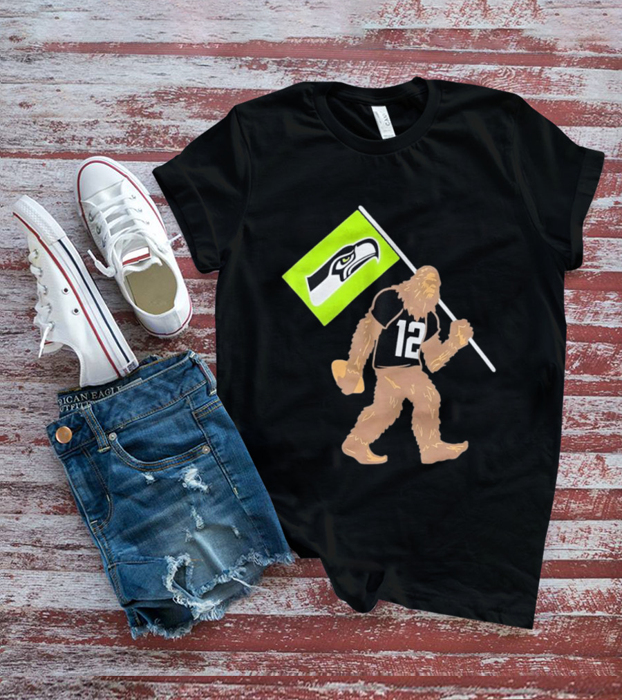 Seattle Seahawks Sasquatch 12 Flag Bearer Fan Gear T-Shirt