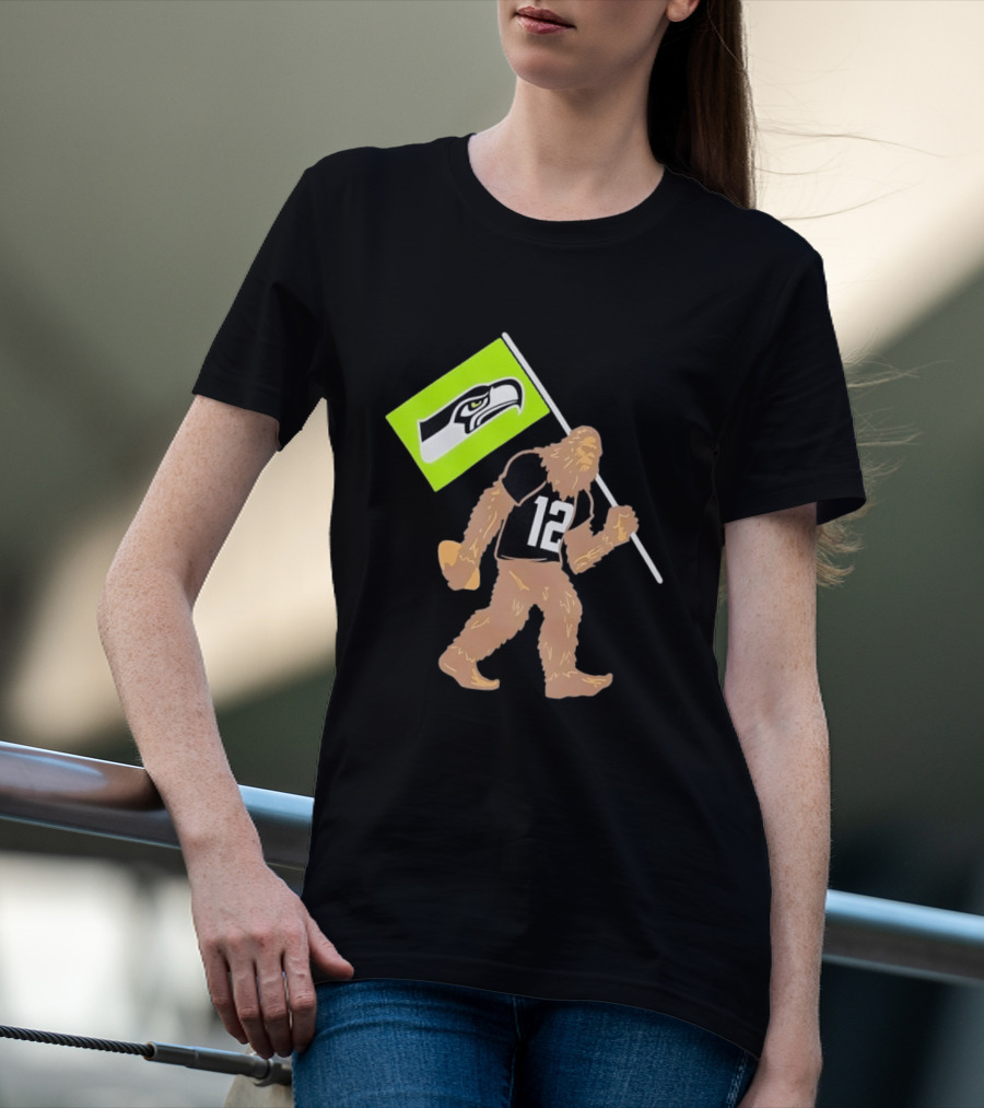 Seattle Seahawks Sasquatch 12 Flag Bearer Fan Gear T-Shirt