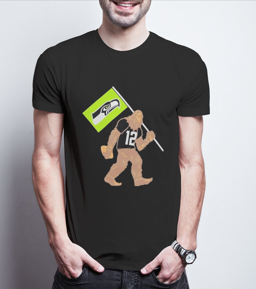 Seattle Seahawks Sasquatch 12 Flag Bearer Fan Gear T-Shirt