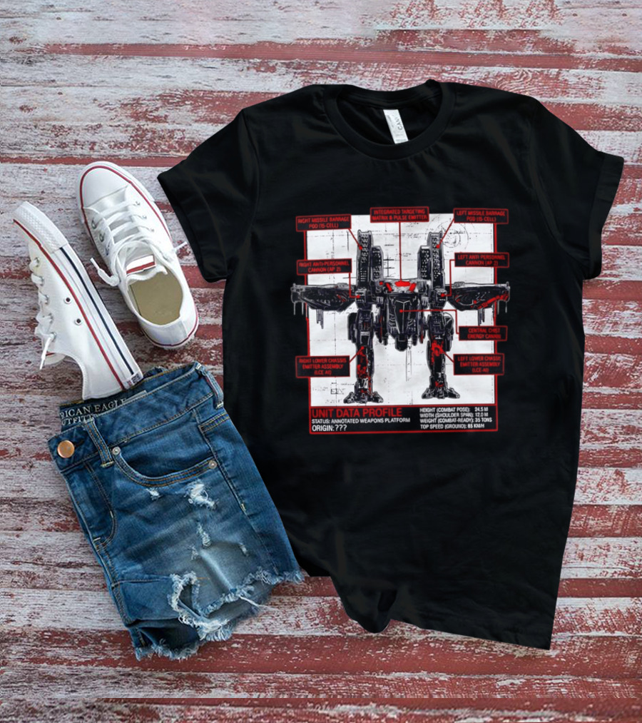 War Strider Unit Data Profile Annotated Weapons Platform T-Shirt