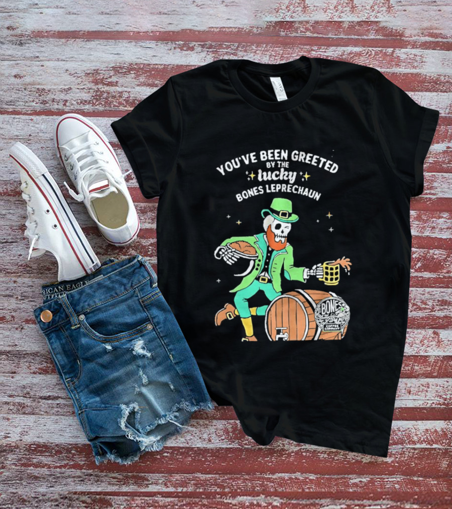 Lucky Bones Leprechaun With Beer And Barrel Celebration T-Shirt