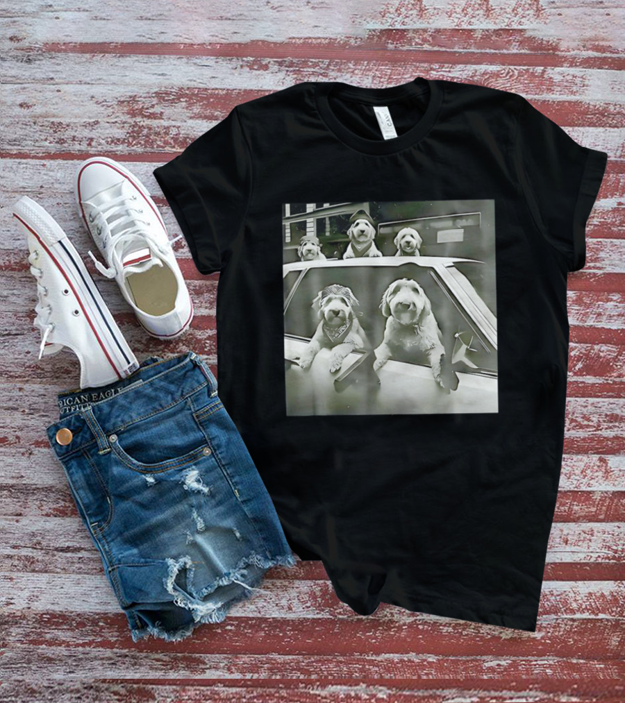 Spinone Italiano Dog Gang Holding Pistol Driving Car Eendoodle Layered T-Shirt