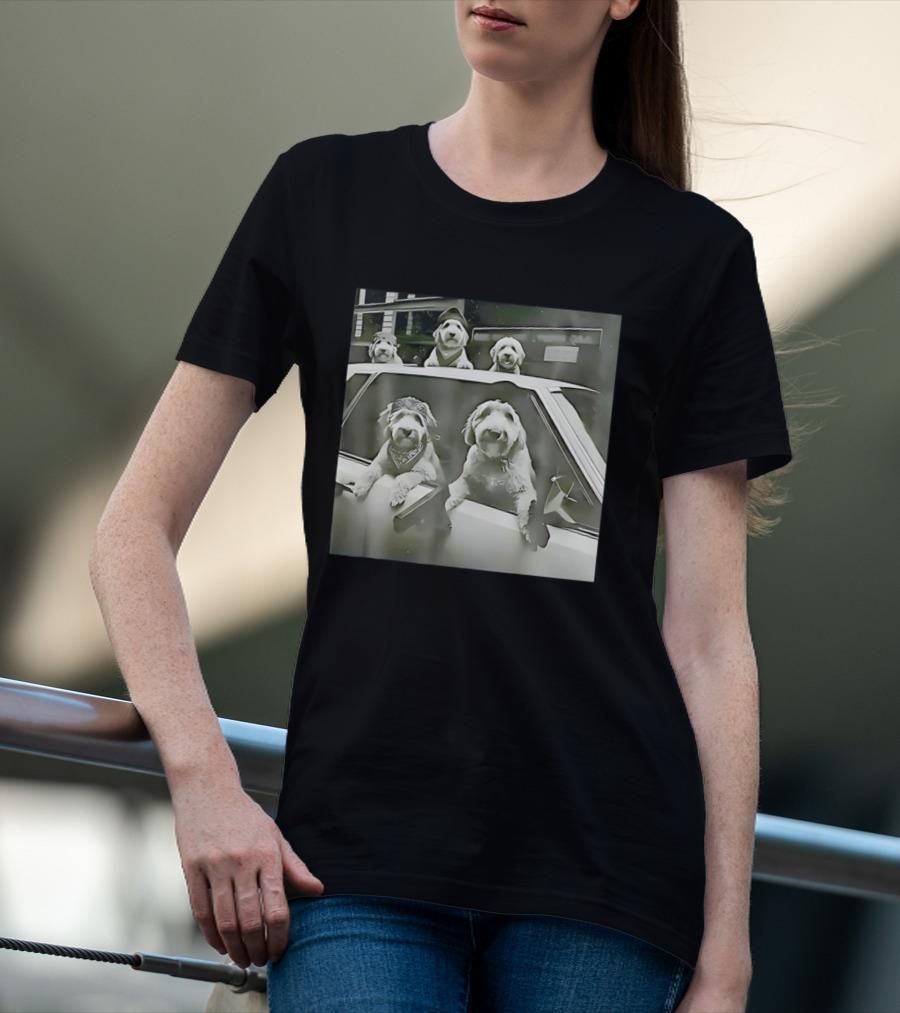 Spinone Italiano Dog Gang Holding Pistol Driving Car Eendoodle Layered T-Shirt