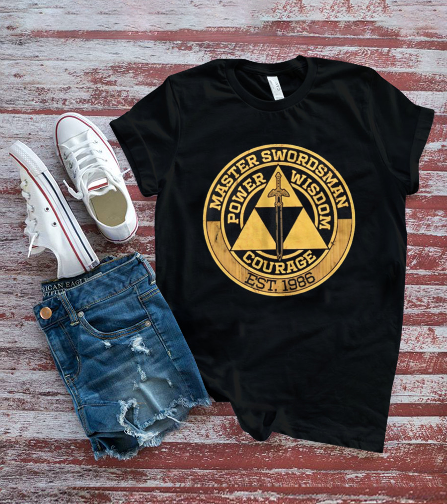 Master Swordsman Power Wisdom Courage Triforce Emblem Est 1986 Legends T-Shirt