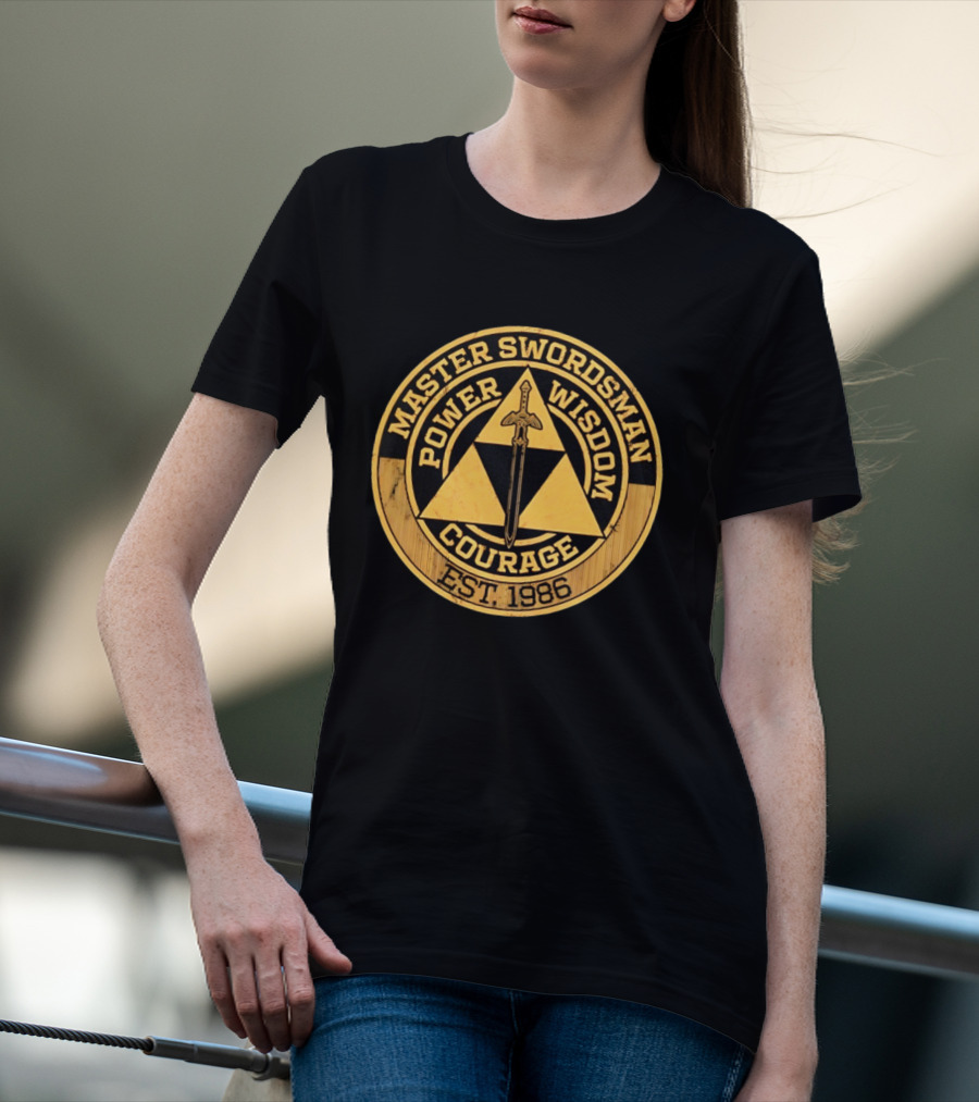 Master Swordsman Power Wisdom Courage Triforce Emblem Est 1986 Legends T-Shirt