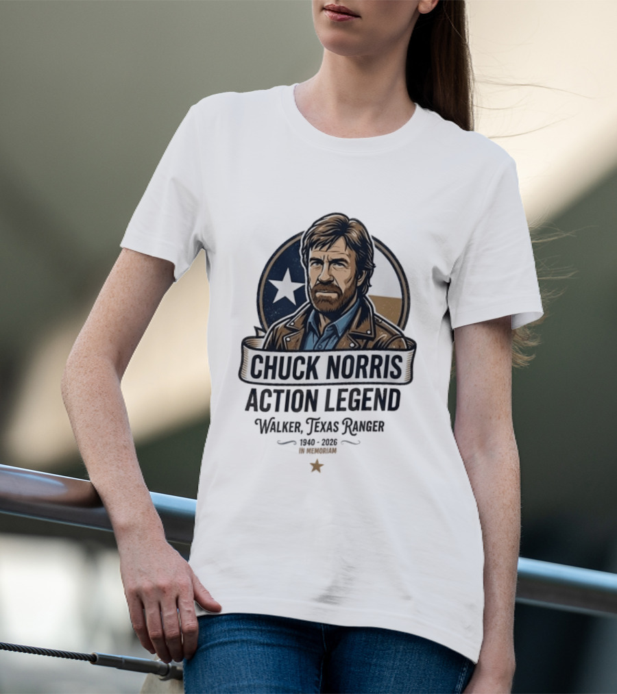 Chuck Norris Action Legend Walker Texas Ranger 1940 2026 In Memoriam Star T-Shirt